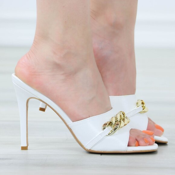 White High Heel Sandals Square Open Toe Slip On Mules Stiletto's - Picture 8 of 11